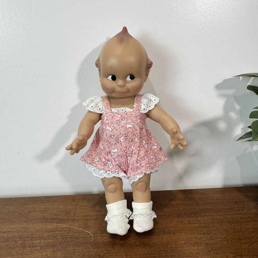 Vintage Jesco Kewpie Doll 10.5" Baby Girl Pink Dress Googly Eyes Made in China